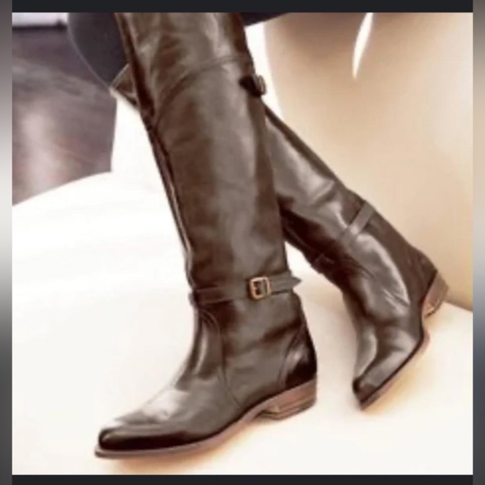 Frye Dorado Riding Boots Womens US 7M Brown Genuine Leather Buckle Strap Pull On